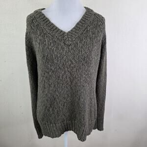 Roots Canada Women's Dark Green Cotton/Ramie V Neck Sweater Size Small